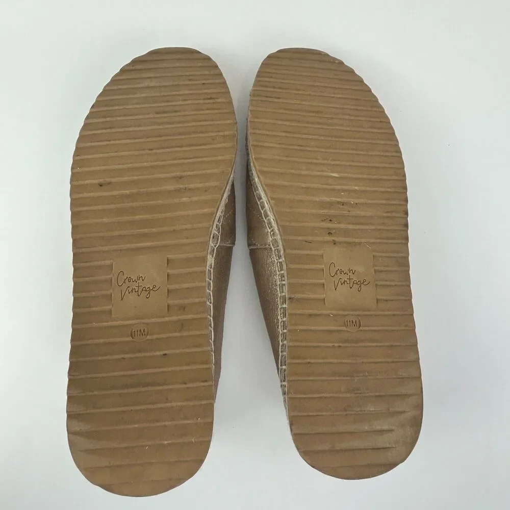 Crown Vintage Cadenne Metallic Gold Espadrilles Flats Slip on Shoes Woven sz 11